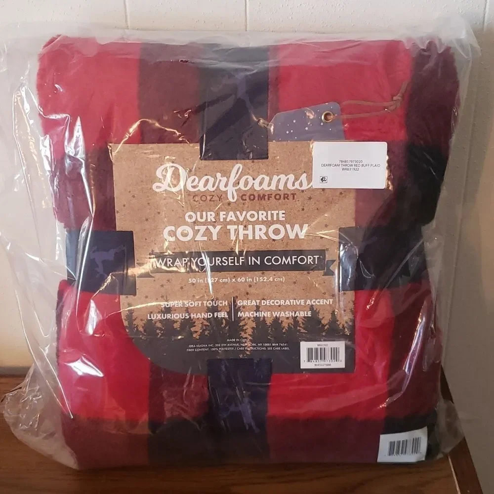 NWT Dearfoams Cozy Flannel Plush Buffalo Check Plaid Blanket Throw 50